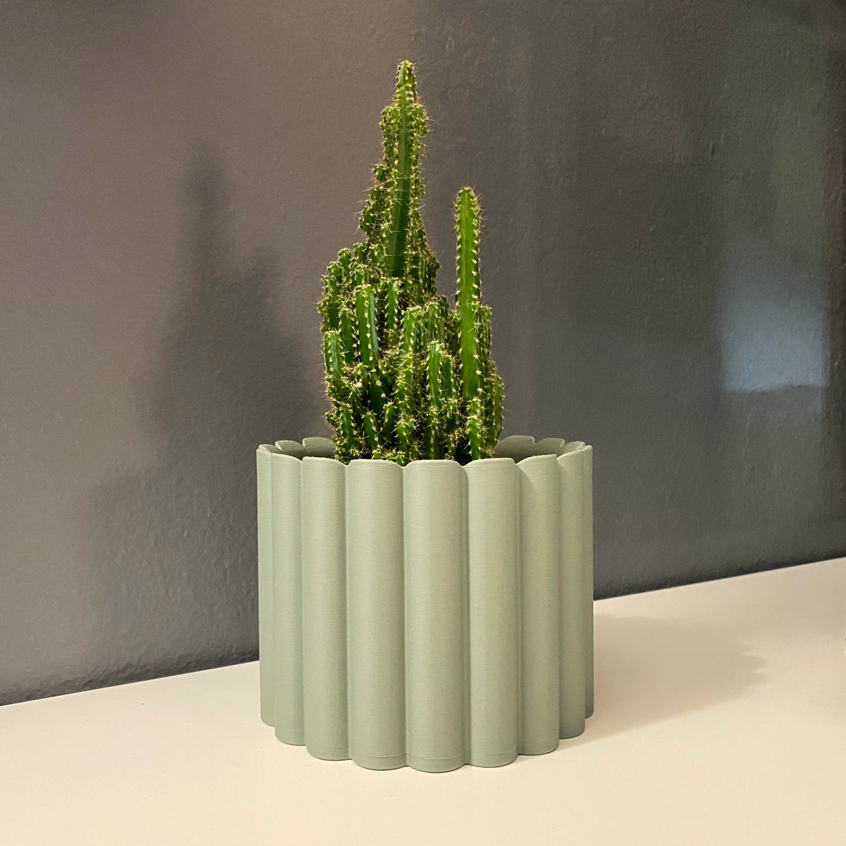 3D Printed 4" Flower Rib Pot - Earthy Sage